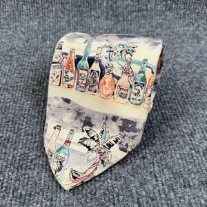 Vtg Tropical Hawaiian Silk Neck Tie Beer on the Beach Vacation Jimmy Buffet
